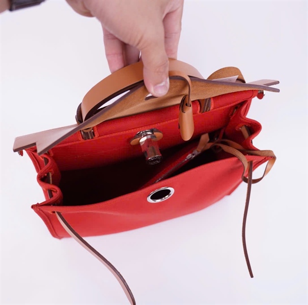 Túi Hermes Herbag Zip nắp nâu nền đỏ kèm ví size 31 +