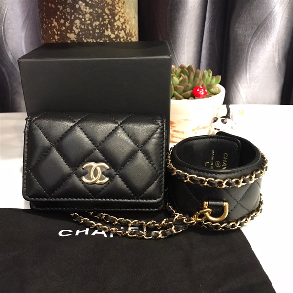 Set ví vòng tay Chanel đen +